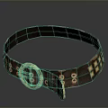 Fashionable Brown Leather Bracelet With Gold Buckle And Decorative Circular Square Patterns