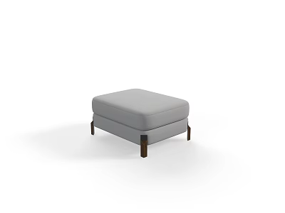 Minimalist Light Gray Upholstered Ottoman With Wooden Legs And Modern Design 3d model