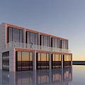 Modern Two Story Commercial Complex With Glass Facade And Sunset Reflections 3d model