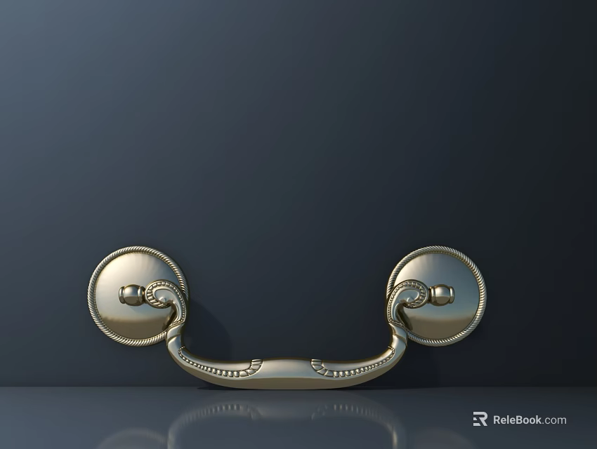Decorative Golden Handle Featuring Ornate Pattern on Dark Background with Reflective Surface 3d model