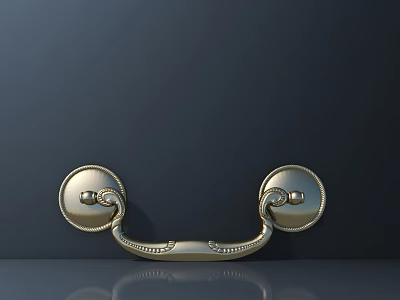 Decorative Golden Handle Featuring Ornate Pattern on Dark Background with Reflective Surface 3d model