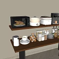 Modern Open Kitchen Interior With Spice Jars On Wooden Shelf And Appliances