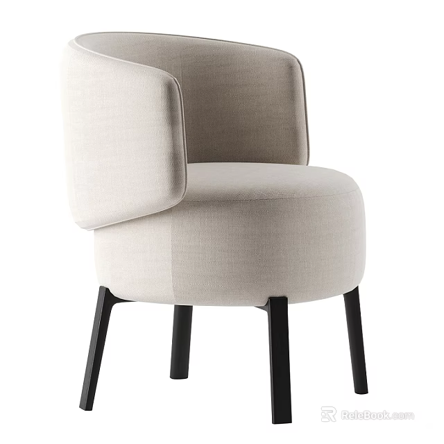 Modern Beige Upholstered Single Chair With Rounded Armrests And Black Legs 3d model 