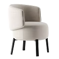 Modern Beige Upholstered Single Chair With Rounded Armrests And Black Legs