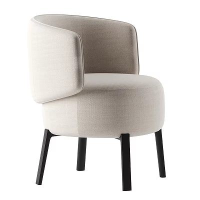 Modern Beige Upholstered Single Chair With Rounded Armrests And Black Legs 3d model