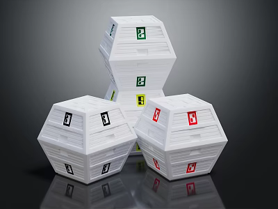 White Geometric Ornament Decorative Figurine Set With Colorful Labels And Symbols 3d model