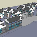 Traditional Style Commercial Complex With White Walls Blue Windows And Modern Design