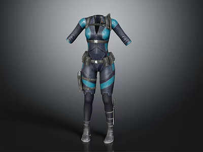 Tactical Fitted Bodysuit Blue And Black Functional Design With Pockets Straps And Fitted Silhouette 3d model