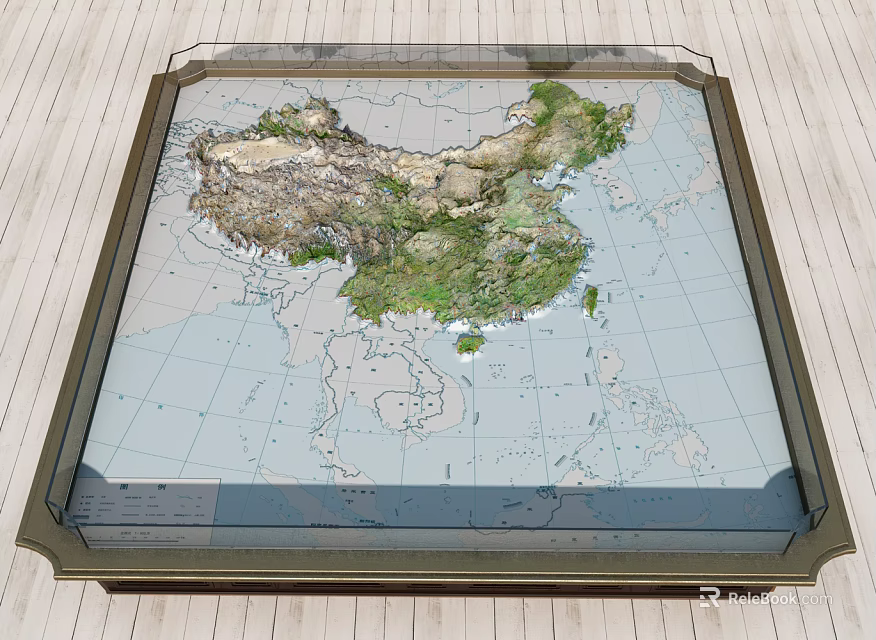 Commercial Equipment 3D China Map Display With Detailed Topographic Features And Frame 3d model 