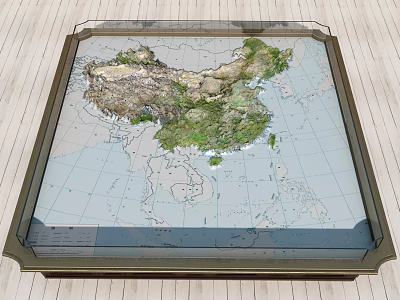 Commercial Equipment 3D China Map Display With Detailed Topographic Features And Frame 3d model
