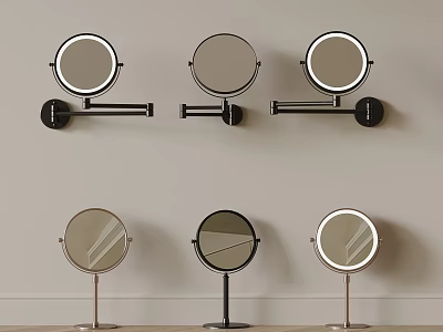 Modern Wall Mounted and Tabletop Illuminated Mirrors with Round Shape and Metal Stands 3d model
