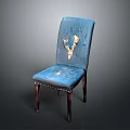 Distressed Blue Chair With Torn Fabric Upholstery And Wooden Legs Design