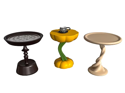 Various Designed Side Tables With Carved Tray Pumpkin And Twisted Bases In Dark Yellow Light Colors 3d model
