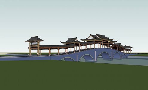 Chinese-style Bridge, Bon Hezhou Bridge 3d model