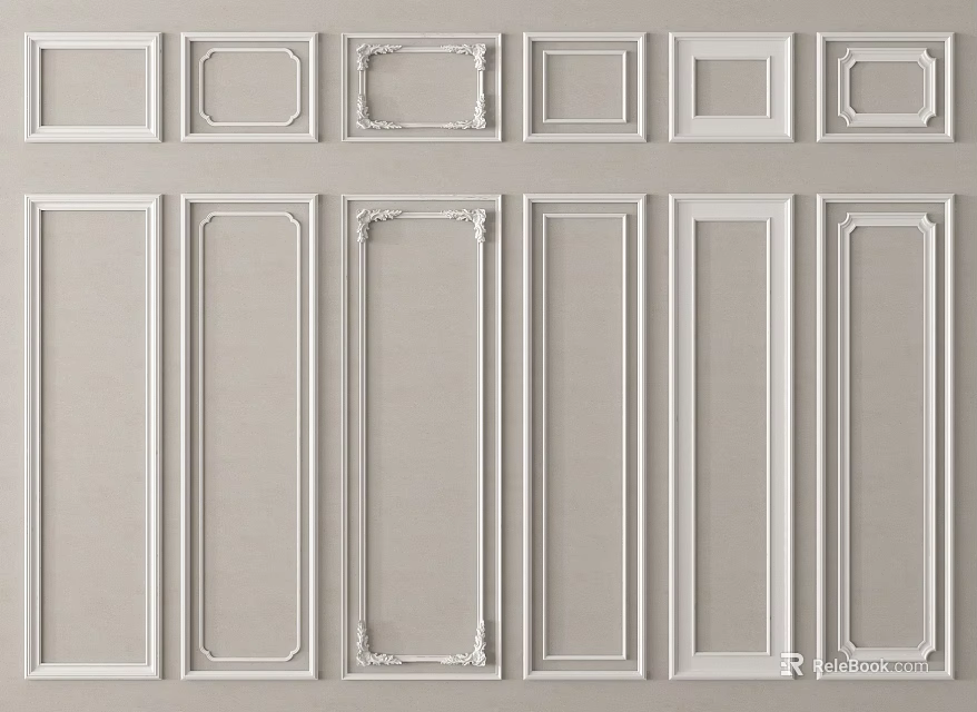 Elegant Decorative Wall Components With Various Frame Designs And White Finish 3d model