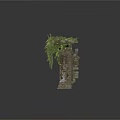 Decorative Stone Pillars Covered With Lush Green Vines And Small Plants