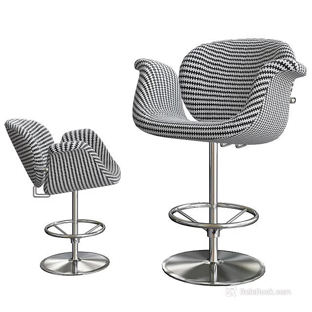 Stylish Houndstooth Pattern Chairs With Metal Base In Tall And Short Design 3d model 