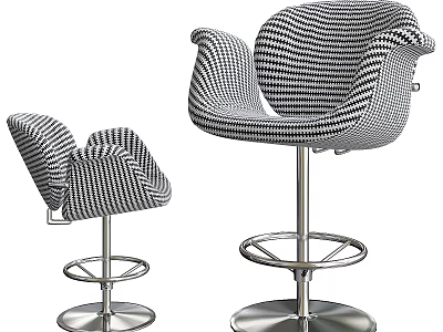 Stylish Houndstooth Pattern Chairs With Metal Base In Tall And Short Design 3d model