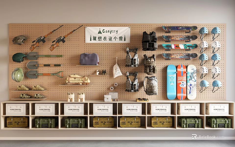 Pegboard Wall Decor With Tools Gear Skateboards And Storage 3d model