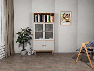 Nordic Bookcase Locker Bookcase Green Plant Hanging Painting Books 3d model