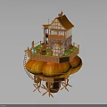 Enchanting Mushroom Top Cottage With Wooden Stairs Green Grass And Smoking Chimney
