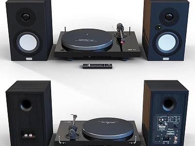 Modern HiFi Audio System With Black Speakers Vinyl Turntable And Amplifier 3d model
