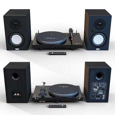 Modern HiFi Audio System With Black Speakers Vinyl Turntable And Amplifier 3d model