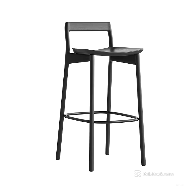 Modern Black Bar Stool with Backrest and Sleek Metal Frame Design 3d model