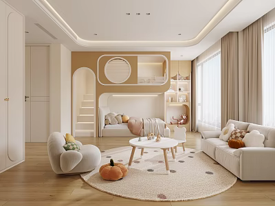 Cream bedroom Modern children's room 3d model