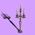 Classic Metal Candelabra With Five Arms And Unlit Candles On Purple Background