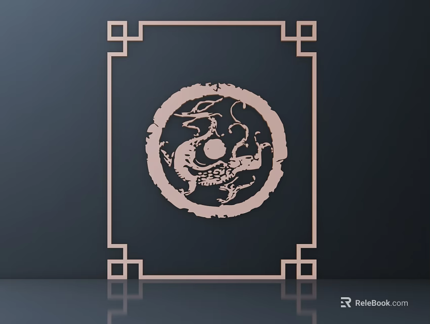 Traditional Chinese Style Ornate Dragon Carving With Square Frame Design 3d model 