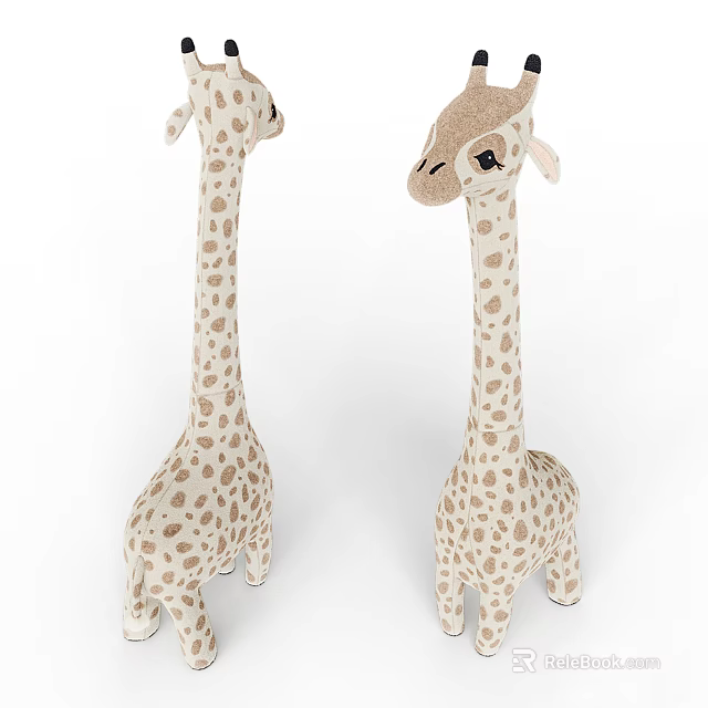 Two Adorable Giraffe Plush Stuffed Toys with Beige Body Brown Spots Soft Cute Kids Play 3d model 