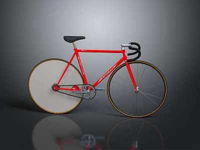Red Road Bicycle with Black Seat White Rims and Gold Edges on Gray Background 3d model