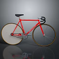 Red Road Bicycle with Black Seat White Rims and Gold Edges on Gray Background