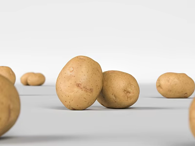 Fresh Brown Potatoes Scattered on White Surface with Natural Skin Texture 3d model