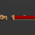 Red And Gold Cylindrical Mechanical Tools With Shiny Stands And Components