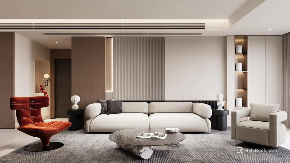 Modern Living Room Interior With Sofa Round Coffee Table And Decor 3d model