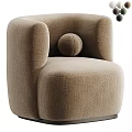 Modern Beige Upholstered Accent Chair with Curved Armrests Round Decorative Ball and Plush Seat Cushion