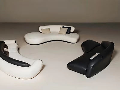 Unique Shape Leather Sofa in White and Black with Modern Curved Design for Living Room 3d model