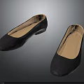Pair of Women's Black Flat Shoes With Textured Upper And Light Brown Insole