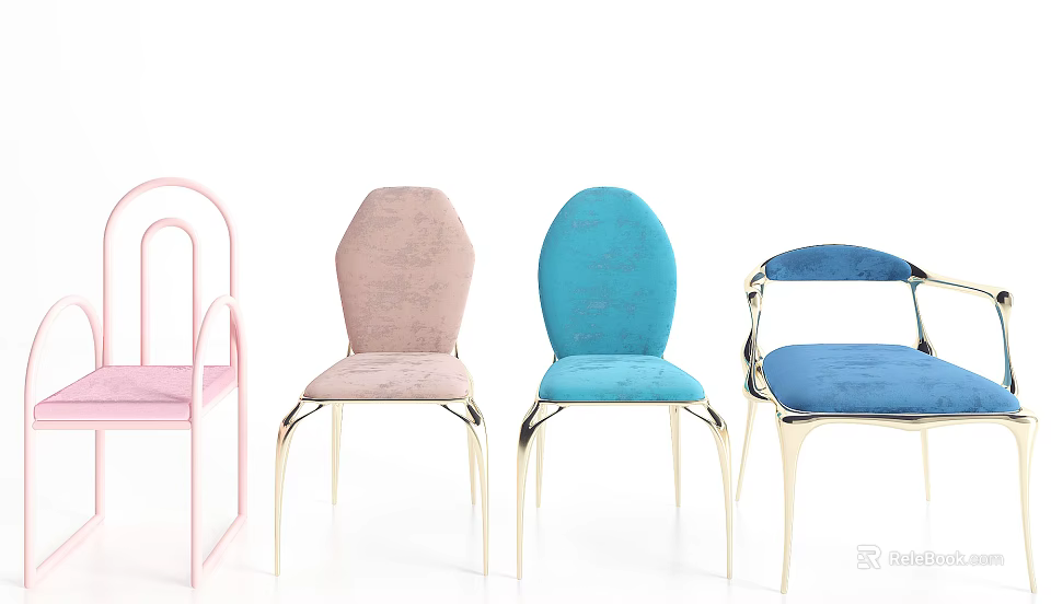 Modern Leisure Chairs With Colorful Upholstered Seats Backrests And Metal Legs 3d model 