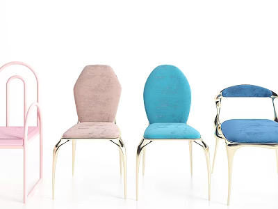 Modern Leisure Chairs With Colorful Upholstered Seats Backrests And Metal Legs 3d model