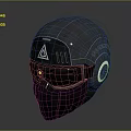 Futuristic Tactical Helmet Design With Triangular Insignia And Circular Side Panels 3d model
