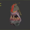 3D Character Biological Head Design With Metal Helmet Sharp Fangs And Colorful Details