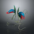 Exotic Plant With Blue Buds Red Tips Green Leaves And Curved Vines