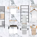 Modern Bathroom Cabinet Rack With Black Metal Towel Holders And Marble Wall Storage