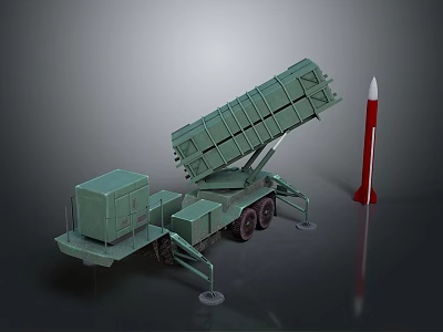 Military Weapon System With Mobile Missile Launcher Vehicle And Tactical Rocket 3d model