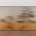 Transparent Gradient Partition With Vertical Stripes Orange Shade And Background Plants On Wooden Floor
