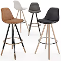 Modern Bar Stools With Different Colors Leather Seats And Metal Wooden Legs Round Footrest