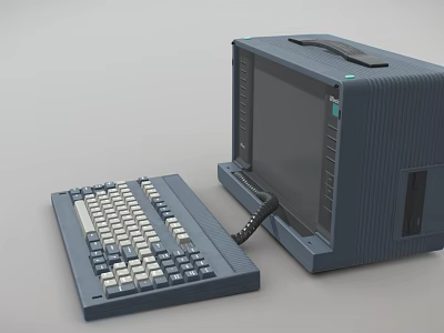 Vintage Desktop Computer With CRT Monitor Separate Keyboard Classic Gray Blue Textured Design 3d model